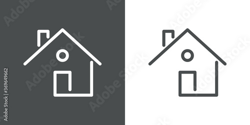 Concepto Real Estate. Logotipo lineal casa como espiral en fondo gris y fondo blanco