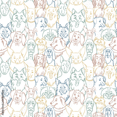 Dogs seamless vector pattern. Illustration with bulldog  bobtail  dachshund  bullterrier  doberman  spitz  chihuahua