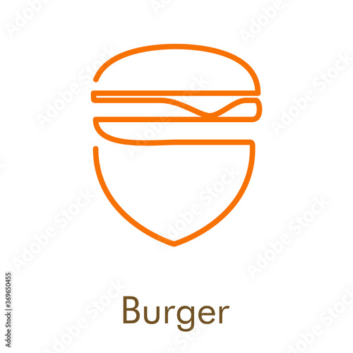 Concepto comida rápida. Icono plano lineal hamburguesa con queso en puntero en color naranja