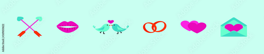 set of valentine icons. birds, arrow, lips, ring, heart and more isolated vector on blue set of valentine icons. birds, arrow, lips, ring, heart and more isolated vector on blue