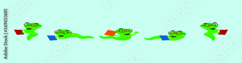 a set of cute cartoon bookworm with various models. isolated on blue