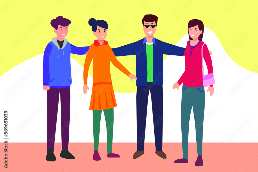 custom made wallpaper toronto digitalFriendship vector concept: group of teenagers posing by hugging each other happily