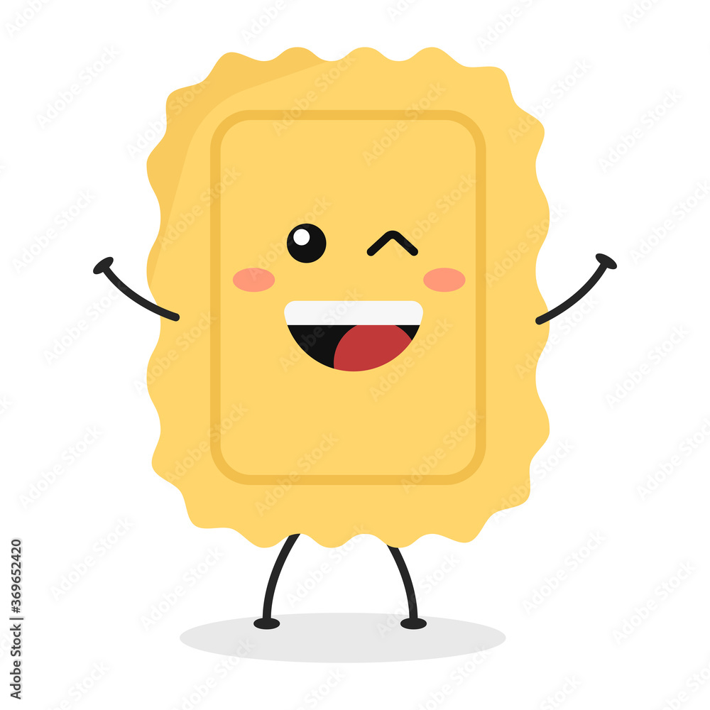 Cute flat cartoon Italian pasta illustration. Vector illustration of cute pasta with a smiling expression.