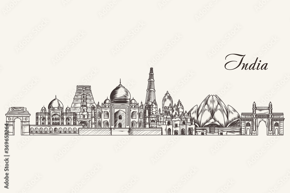 Free Vector  Famous monuments on paper texture