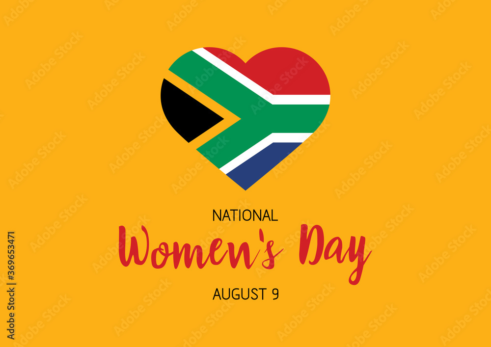 National Women's Day August 9 vector. Flag of South Africa in heart shape vector. South African holiday. Women's Day Poster, August 9. Important day - obrazy, fototapety, plakaty 