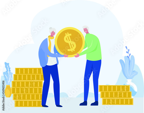 Retirement financial plan vector concept: An elderly couple with their retirement savings money