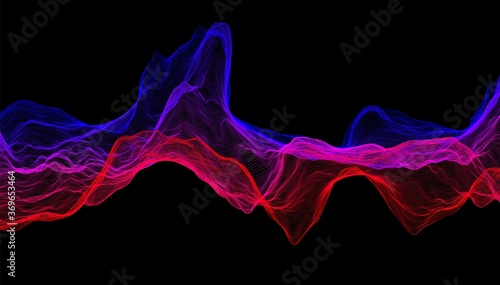 Abstract wave background. Music or sound illustration. Big data technology. Artificial intelligence concept. Network visualisation.