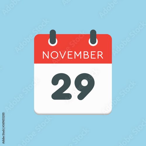 Calendar icon day 29 November, template icon day
