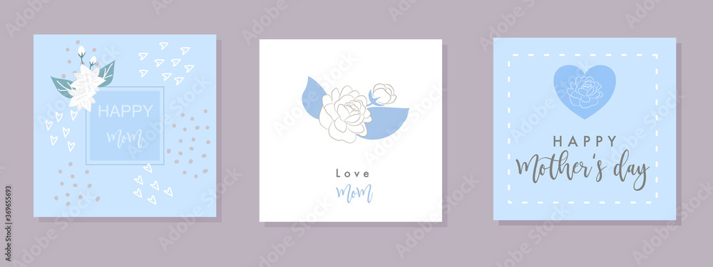 Mother's day jasmine greeting card set. Flat vector illustration.