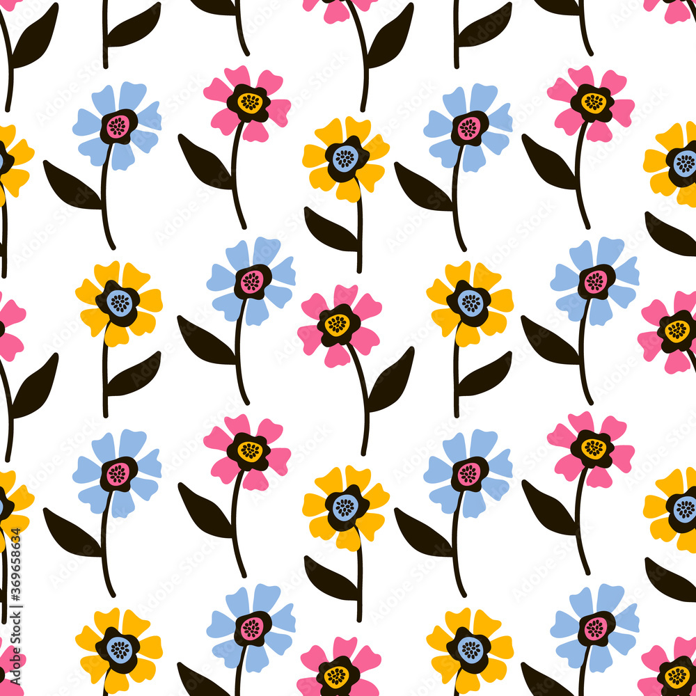 Simple repeating flowers. Floral pattern for textile design