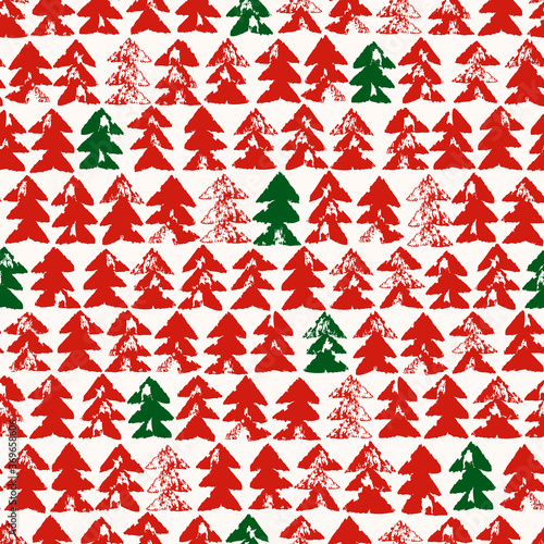 Worn seamless pattern with fir trees. Winter background for surface design