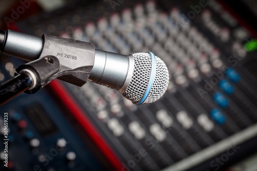 Microphone in front of a sound board