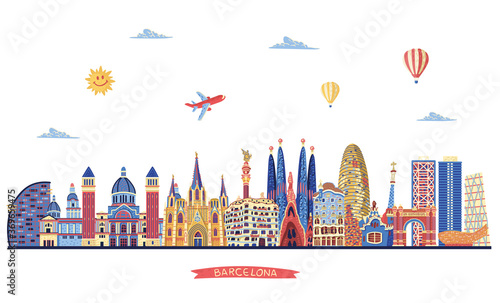 Barcelona detailed skyline. Vector illustration