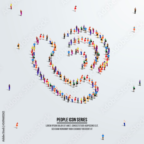Phone call icon or concept. large group of people form to create a shape phone. vector illustration.