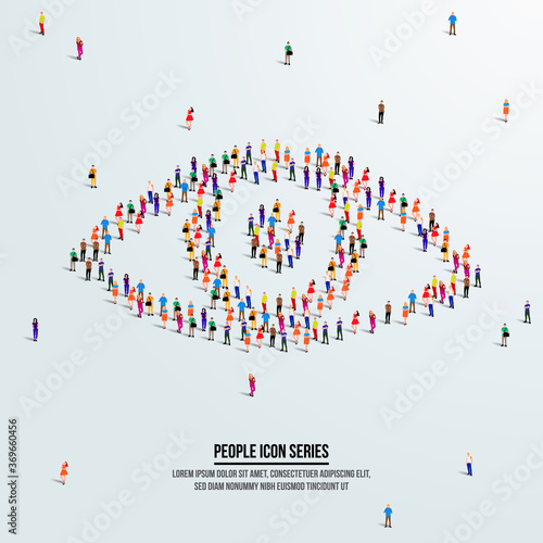 eye icon or vision concept. large group of people form to create a shape eye. vector illustration.