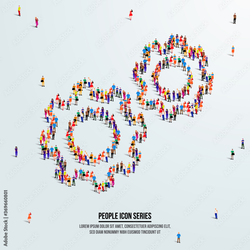 Settings or Gear icon. large group of people form to create shape gears or settings. vector illustration. Settings or Gear icon. large group of people form to create shape gears or settings. vector illustration.