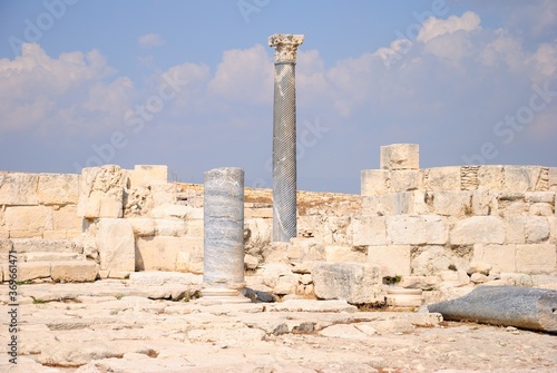 Well preserved carved column at the Neolithic period Kourion Ancient city on the southwestern coast of Cyprus