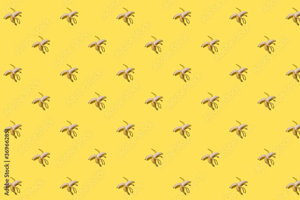 banana pattern on yellow background, flat lay. banana pattern on yellow background, flat lay.