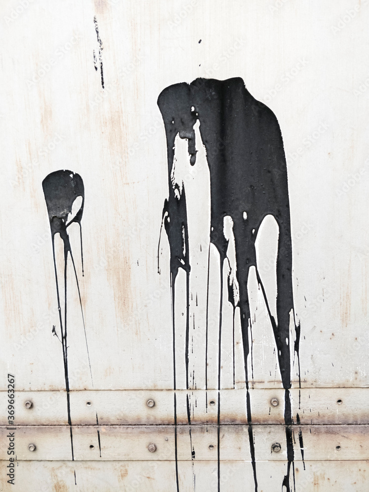 Paint Splash On Metal. Tar Painting Fragment. Paint splatter Art. Black
