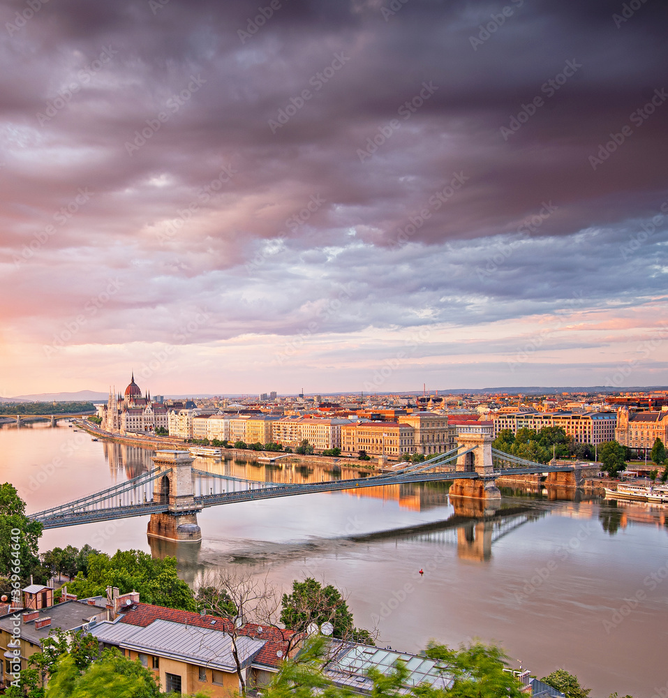Colorful sunset over Budapest, Hungary