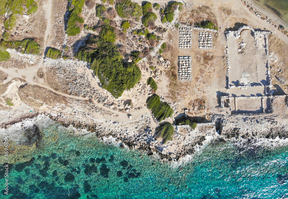 Aerial view of ancient ruins at Knidos Ancient City in Turkey. Stock ...