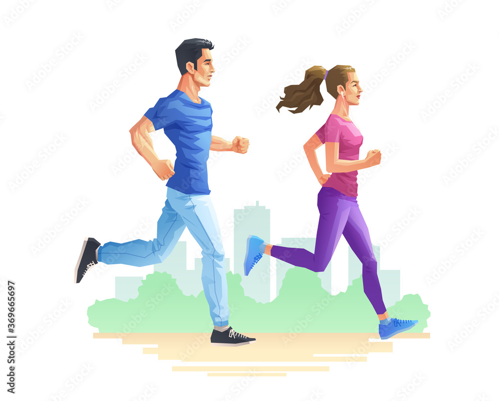 A Man and a Woman Running