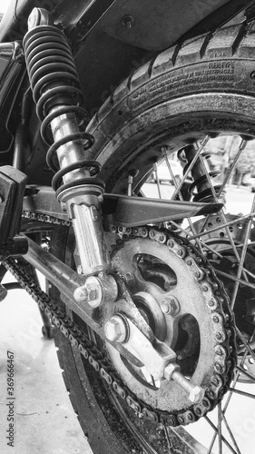 Motorbike Parts Close up Metal and Tires