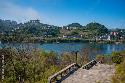 The Wangcun Waterfall at Furong Ancient Town. Amazing beautiful landscape scene of Furong Ancient Town (Furong Zhen, Hibiscus Town), China