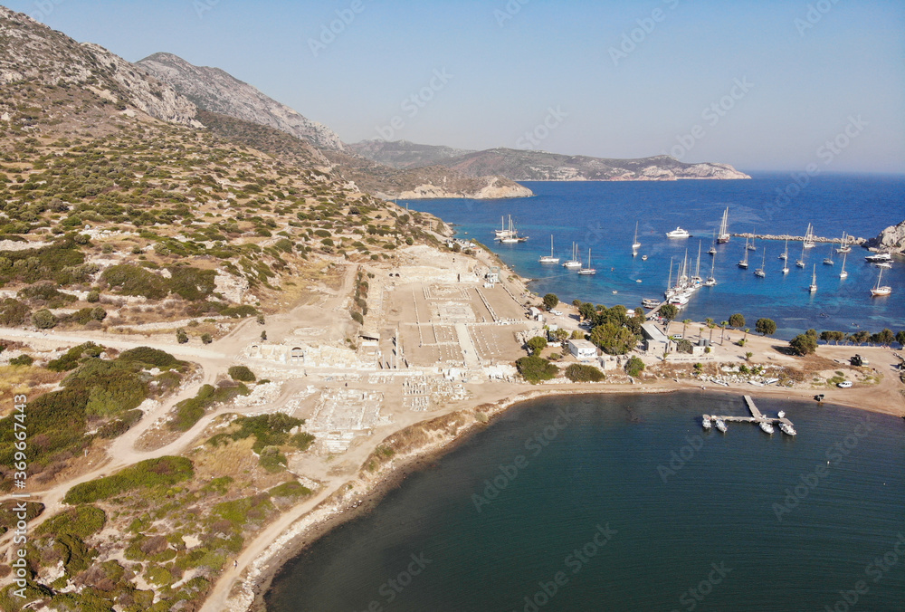 Aerial view of ancient ruins at Knidos Ancient City in Turkey
