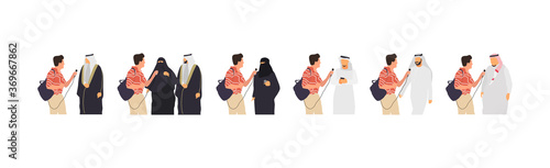 Journalists of news channels and radio stations are take interviewed. Characters interviewer and people. Vector illustration in flat cartoon style.