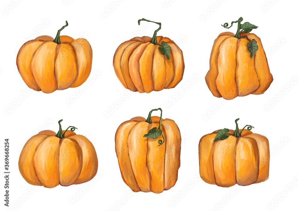 Cute halloween pumpkins. Isolated on white background. Flat style illustration. Cute halloween pumpkins. Isolated on white background. Flat style illustration.