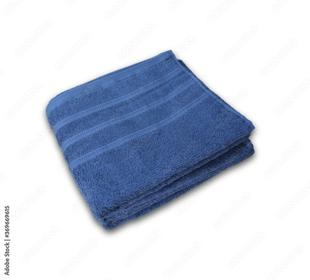 Fototapeta premium clean terry bath blue towel isolated on a white background, close-up, copy space, concept of cleanliness, bath procedure, spa