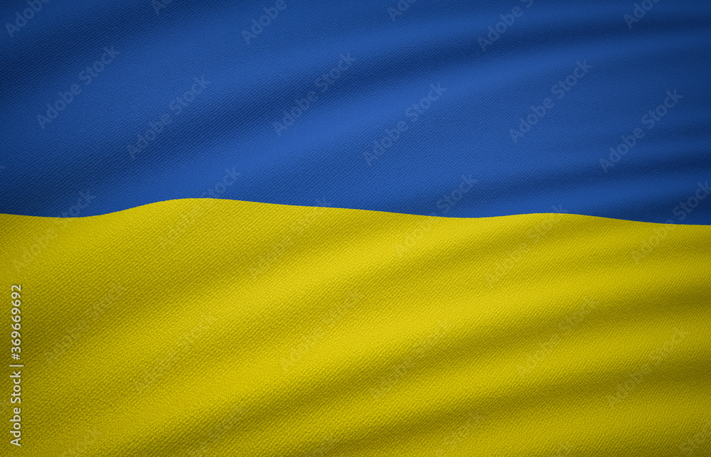 Ukraine Flag, Wavy Fabric Flag, Ukraine, 3D Render Ukraine Flag, Wavy Fabric Flag, Ukraine, 3D Render