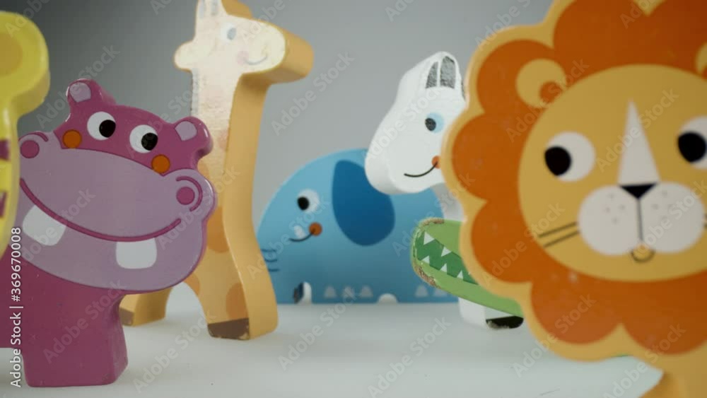 Video moving through wooden toy animals Video moving through wooden toy animals