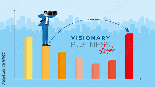 Business vision concept. Businessman uses binoculars to search for a business opportunity.