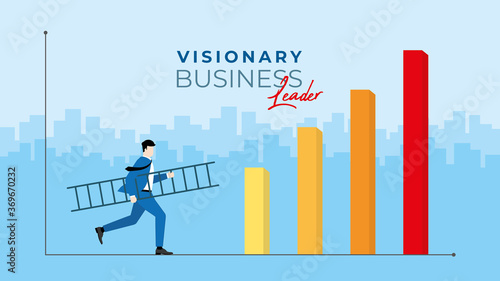 Business concept. Businessman holds the ladder and runs to confront the economic crisis. 