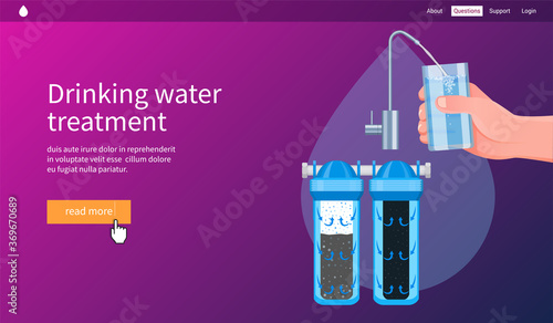 Water filtration concept. Drinking water treatment. Realistic vector illustration