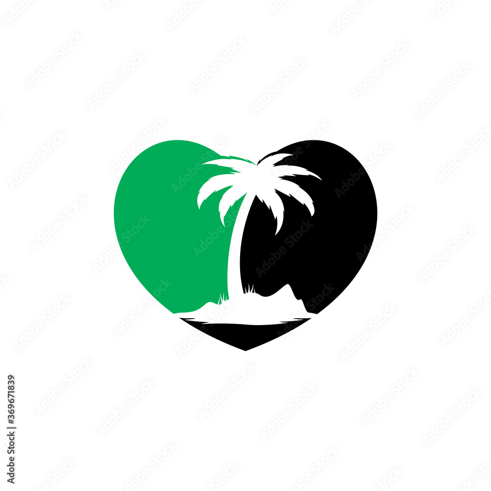 Beach love vector logo. Heart and palm tree icon. Travel and tourism sign. Beach love vector logo. Heart and palm tree icon. Travel and tourism sign.