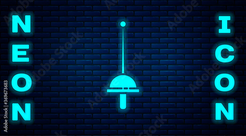 Glowing neon Fencing icon isolated on brick wall background. Sport equipment. Vector Illustration.