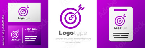 Logotype Target with arrow icon isolated on white background. Dart board sign. Archery board icon. Dartboard sign. Business goal concept. Logo design template element. Vector Illustration.