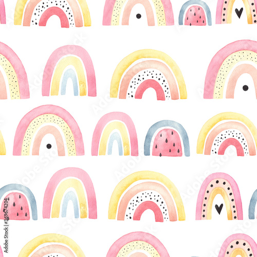 rainbow hand drawing seamless pattern childrens illustration watercolor for print