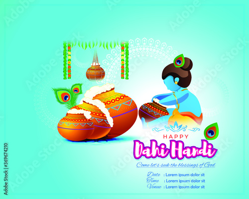 vector illustration for Indian festival Dahi Handi written text means curd pot, concept for festive background