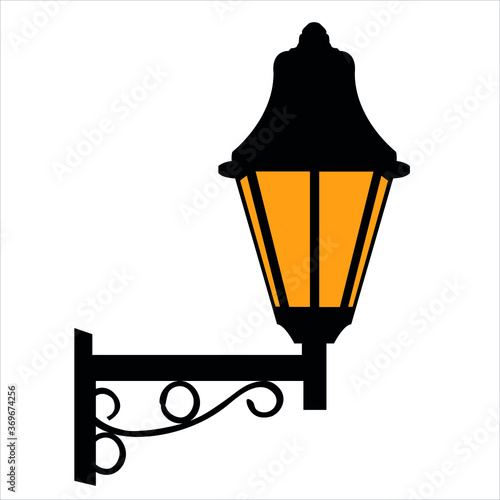 old street wall lamp silhuette metal lantern vector illustration streetlight 
