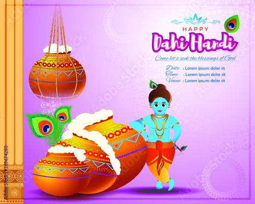 vector illustration for Indian festival Dahi Handi written text means curd pot, concept for festive background