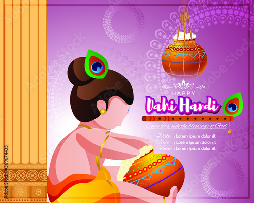 vector illustration for Indian festival Dahi Handi written text means curd pot, concept for festive background