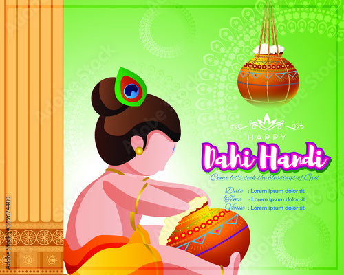 vector illustration for Indian festival Dahi Handi written text means curd pot, concept for festive background