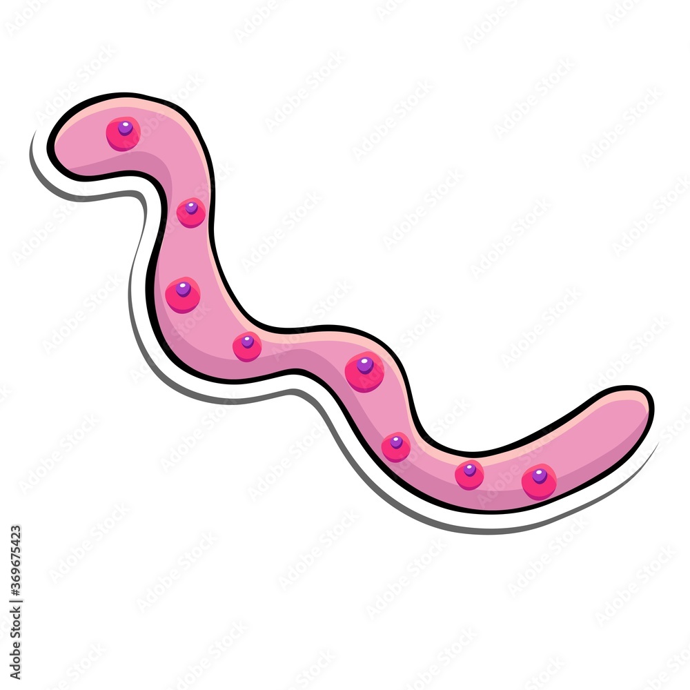 Sticker with a pink worm. Decorative elements for a fun Halloween party.Vector illustration in cartoon style.Isolated object on a white background. For poster, greeting card, textiles, cafe decor.