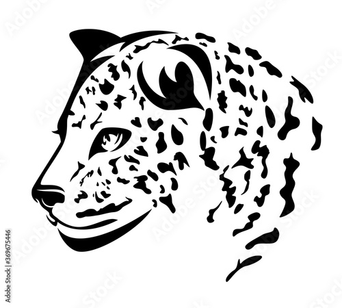 beautiful leopard head portrait - wild cat black and white vector outline design