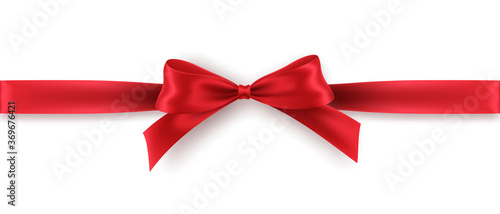 Red Bow and Ribbon on white background. Realistic red bow for decoration design Holiday frame, border. Vector illustration