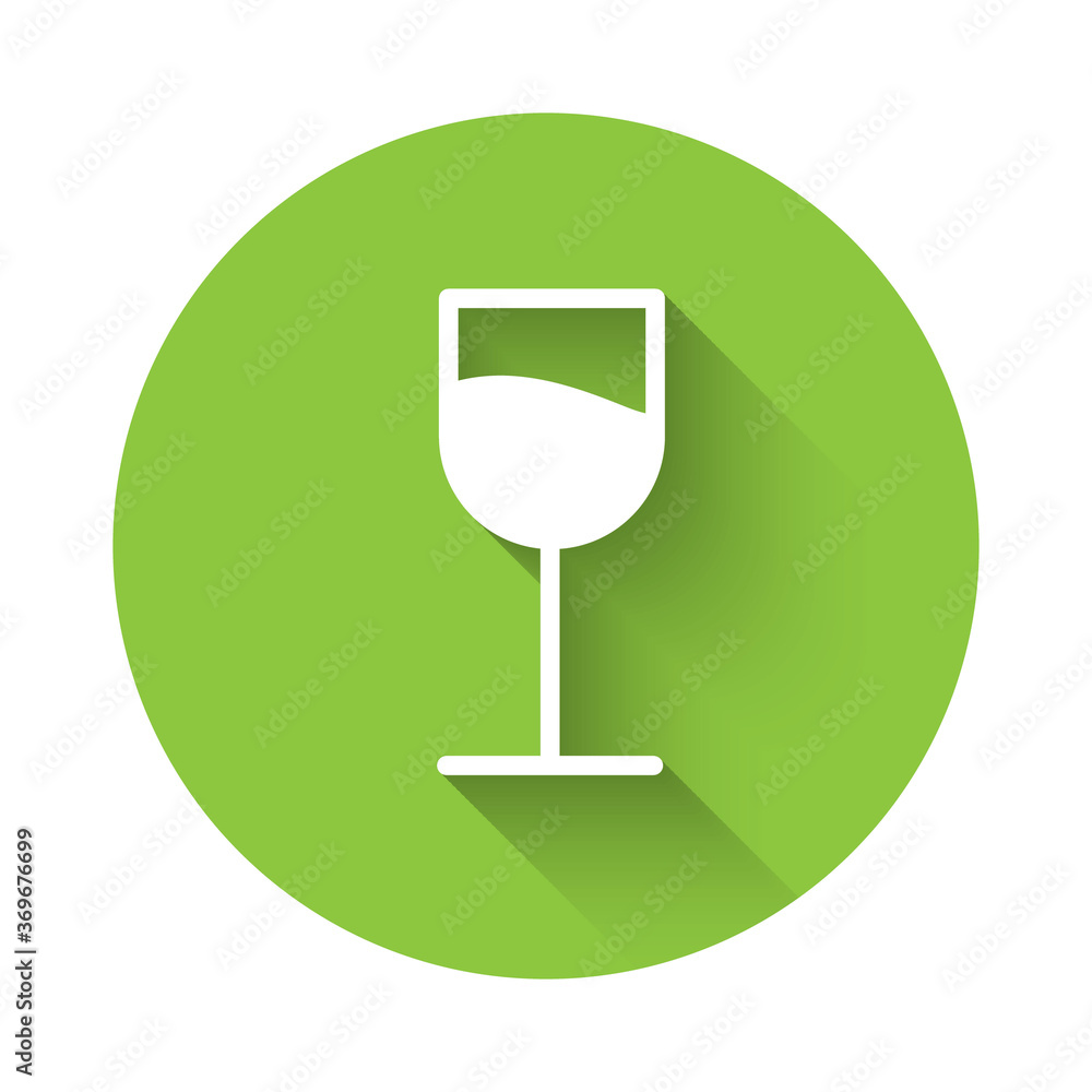 White Wine glass icon isolated with long shadow. Wineglass sign. Green circle button. Vector Illustration. White Wine glass icon isolated with long shadow. Wineglass sign. Green circle button. Vector Illustration.